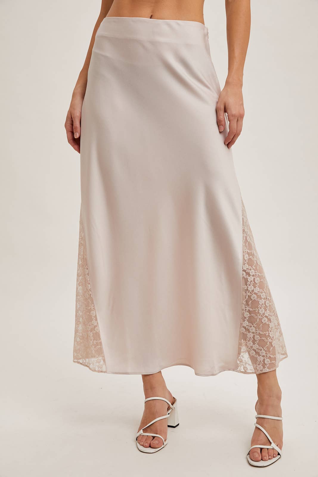 Champagne Satin Midi Skirt
