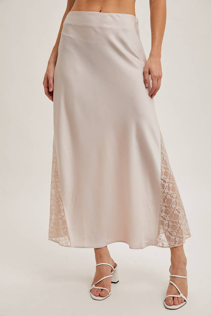 Champagne Satin Midi Skirt