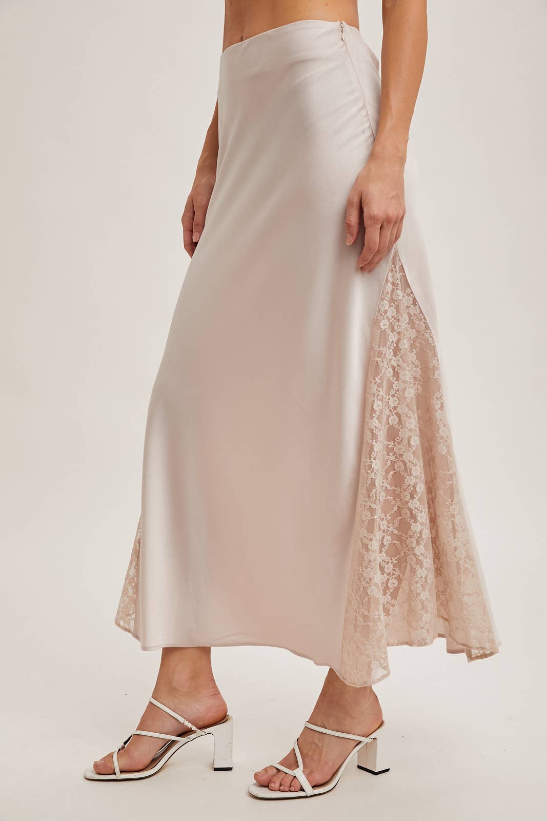 Champagne Satin Midi Skirt
