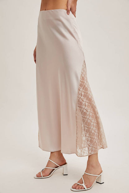 Champagne Satin Midi Skirt